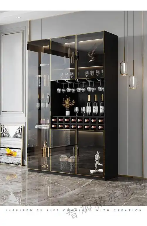 家具酒柜现代简约玻璃门靠墙客厅一体餐边柜储物柜轻奢展示柜4门酒柜
