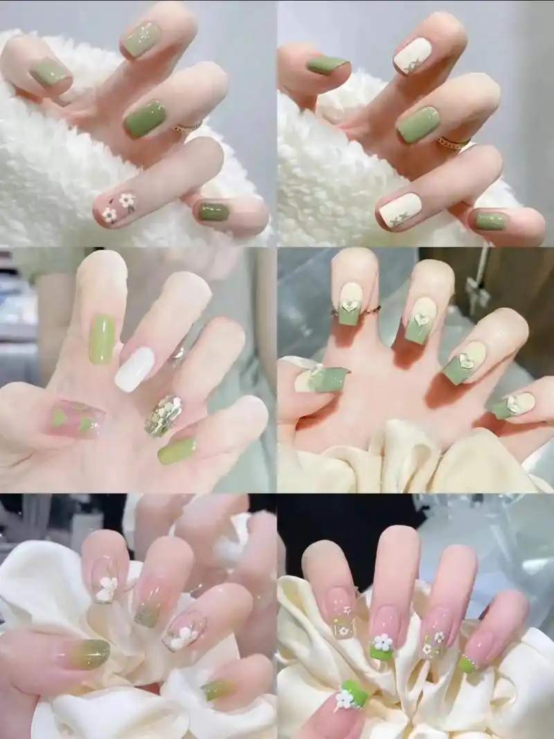 色绿色系气质美甲清新显白不踩雷抖音美甲推荐 元气满满美甲 温柔美甲