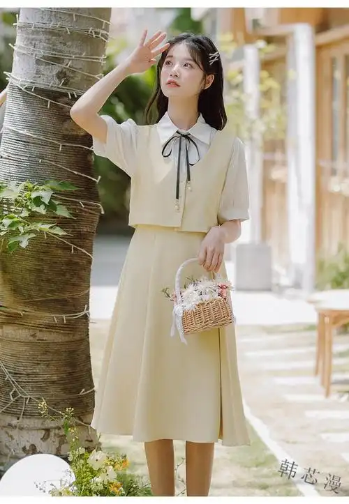 好质量夏季新款文艺小清新少女高中初中女生裙子夏天连衣裙学生裙子