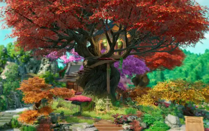 枫华如盖,荧火之森,快来剑网3童话森林里面玩玩吧~4k家园建设_哔哩