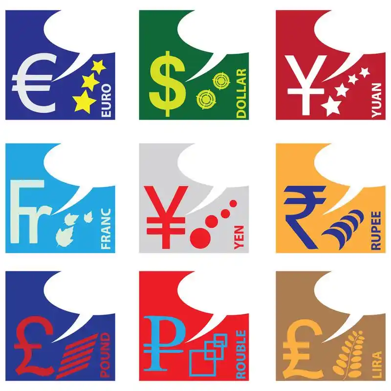 货币符号,世界主要货币的货币符号.矢量插画.