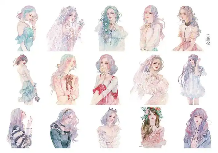 古风人物手帐贴纸复古可爱手账素材本装饰少女文艺小清新贴画胶带