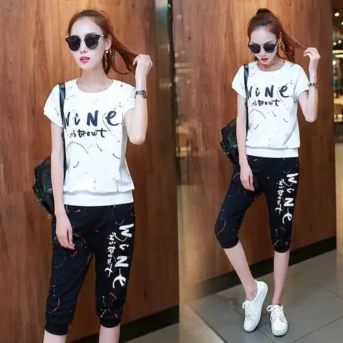 2016短袖运动套装女夏时尚修身显瘦女士休闲运动服女装两件.