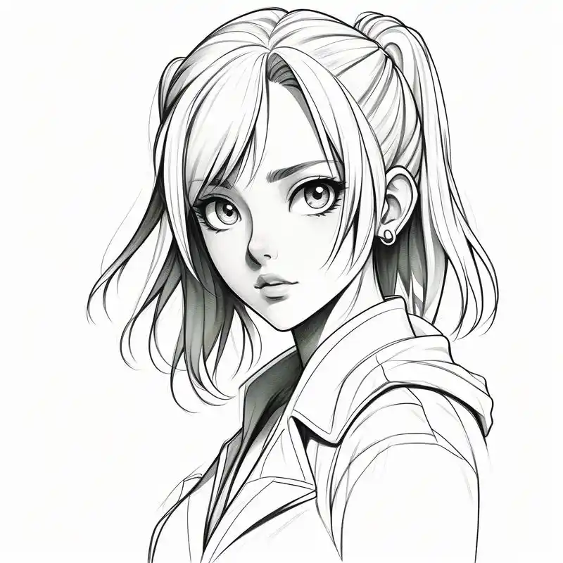 96动漫风女生黑白素描头像94