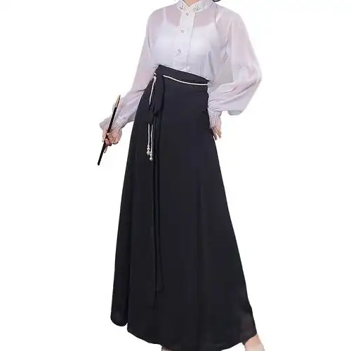 素女中国风对襟衫齐腰裙民国复古防晒春夏秋素罗青渊原创汉服汉元