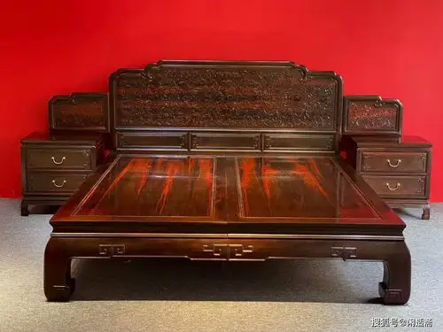中式西番莲高低床,大红酸枝,红木家具