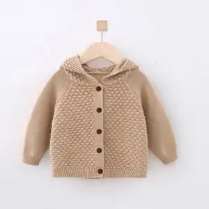 趴趴熊儿童针织毛衣带帽外套宝宝秋装新款开衫小中童纯棉线衣上衣