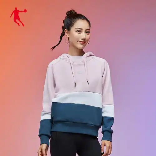 乔丹女装针织上衣2020秋冬新款连帽套头运动卫衣加绒保暖长袖外衣