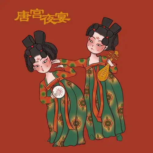 唐宫夜宴图插画 可爱 卡通 - 130****2175 - 原创作品 - 视觉中国(shi
