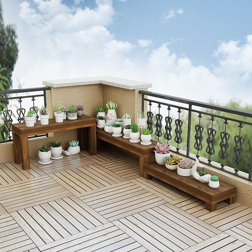 阳台多肉户外台阶花架实木单层阶梯式花盆架室外庭院防腐木置物架