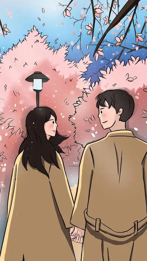 甜蜜小情侣插画美图手机壁纸