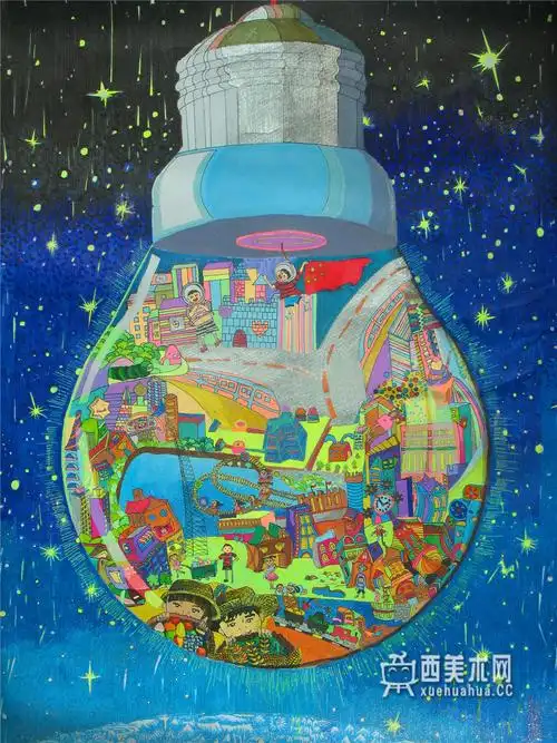 中学生获奖科幻画节能型玻璃飞船