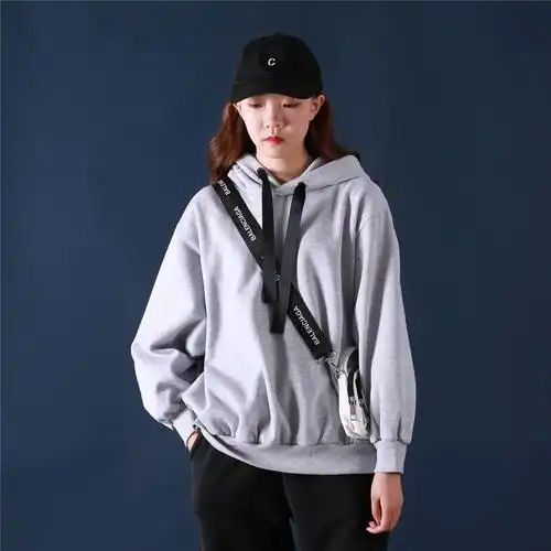 热销侧开叉卫衣女 宽松连帽