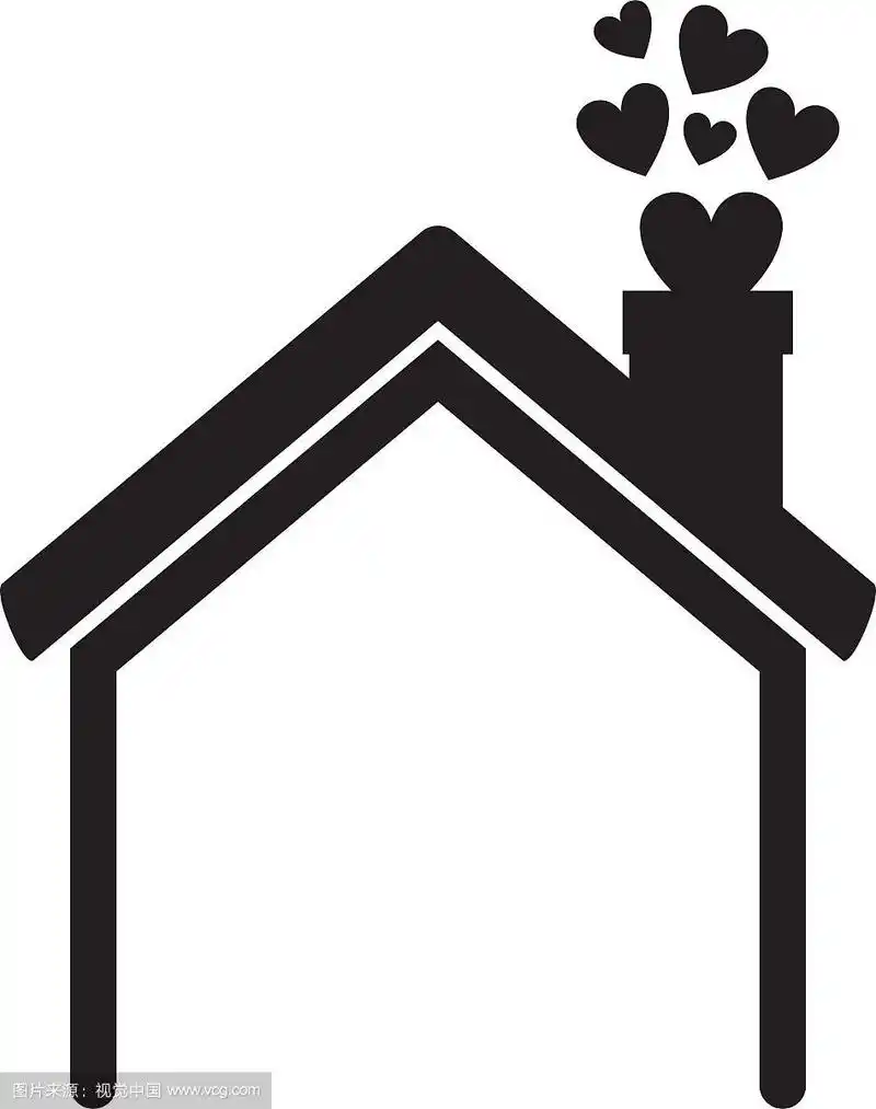 带有烟囱和心形的黑色剪影房子