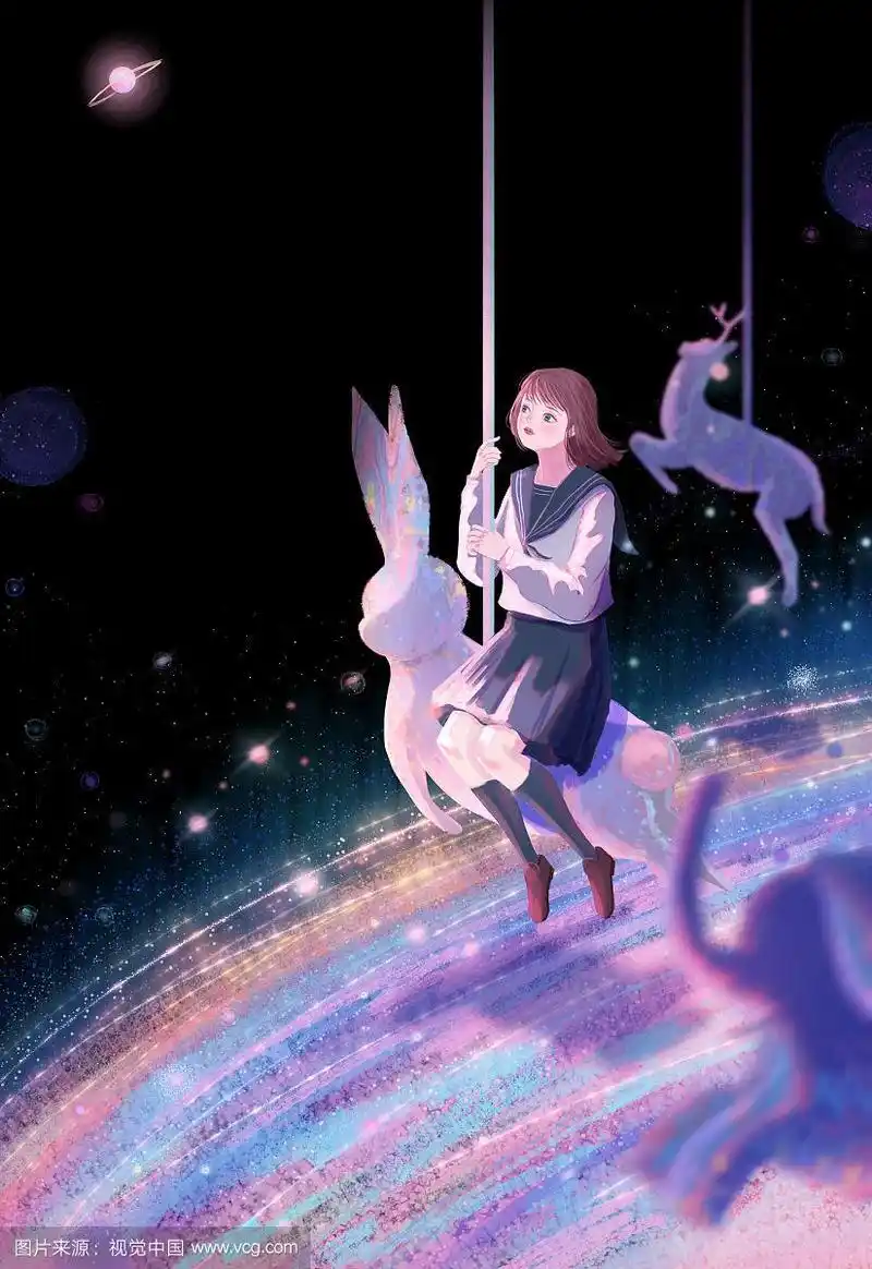 小清新治愈唯美意境少女插画壁纸海报