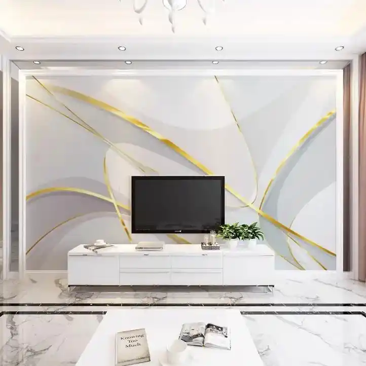 简约现代电视背景墙壁纸几何线条墙纸客厅大理石墙布装饰壁画麋鹿