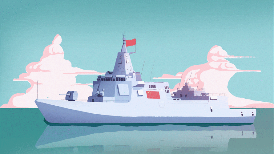 祖国70周年生日手绘一张055导弹驱逐舰动态和静态