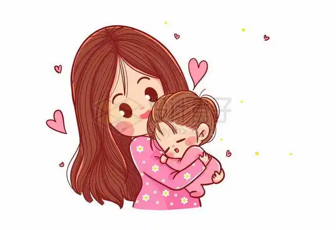 超可爱卡通妈妈抱着女儿母亲节温馨家庭1730925矢量图片免抠素材 - 设