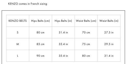 kenzo 高田贤三女士腰带-xssml品牌尺码表大全_对照表_选码助手_查码