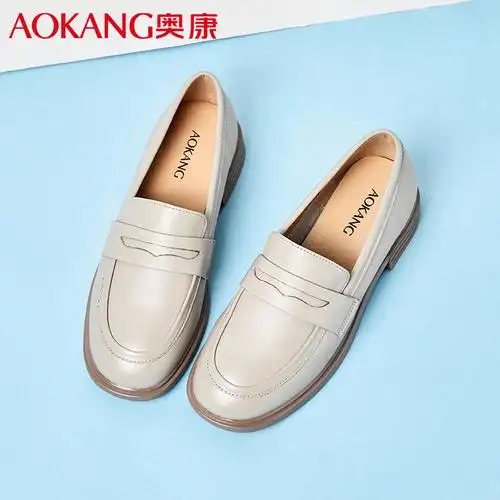 奥康女士单鞋春夏季新款乐福鞋英伦风休闲皮鞋低帮软底通勤皮鞋女