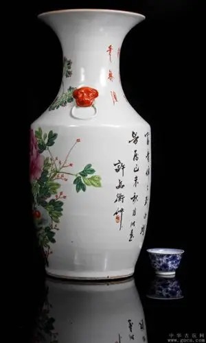 清晚民国许品衡浅降彩花鸟大瓶