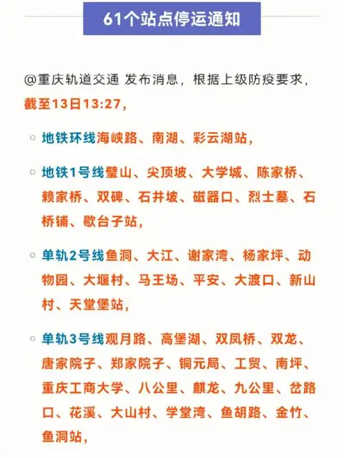 重庆61个轨道车站停运出行该怎么办