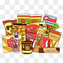 零食堆素材pngpsd手绘卡通零食泡面薯片大礼包元素pngpsd零食大礼包