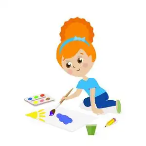 孩子被从事创造性.水粉和水彩.白色背景上孤立的扁平人物.