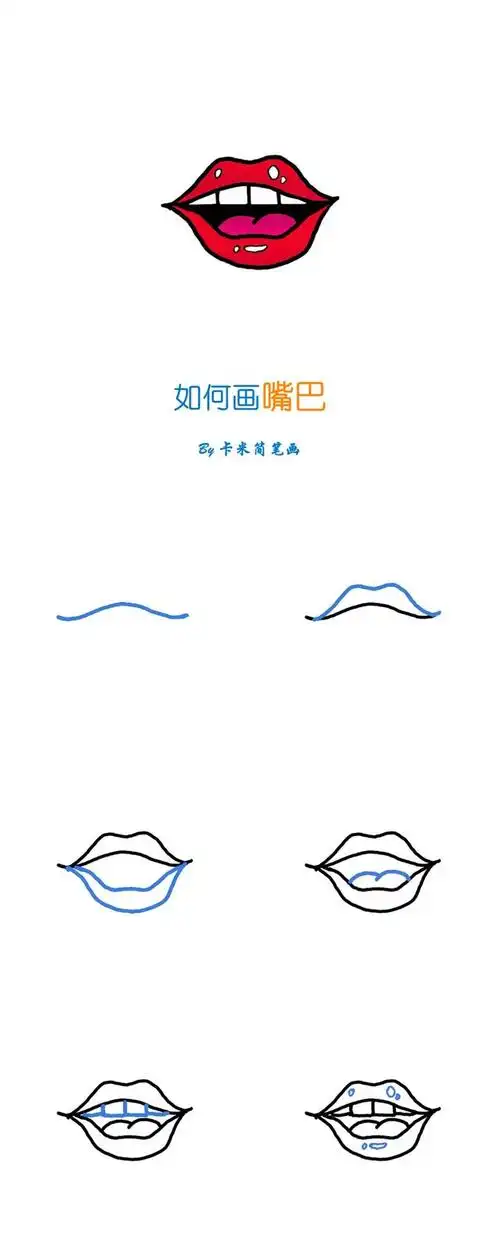 嘴唇简单画法 - 卡通嘴巴简笔画教程