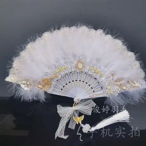 洛丽塔新款古典羽毛折扇甜美仙气少女lolit暗黑哥特风宫廷扇摆拍