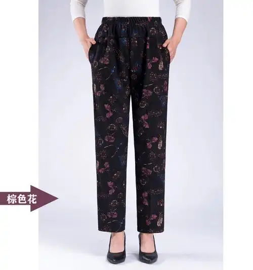 中年妇女穿的裤子热天老人花裤子老年裤子女奶奶宽松中老年女裤春秋天