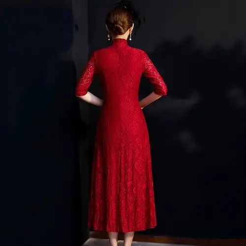 蕾丝长款旗袍连衣裙显瘦日常大摆旗袍裙时尚立领修身2021新款