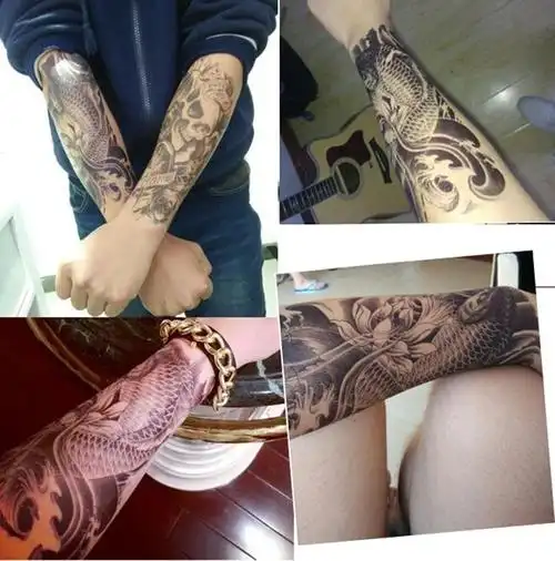 花臂纹身贴男女防水持久手臂仿真逼真性感刺青遮痕纹身贴纸3d半臂