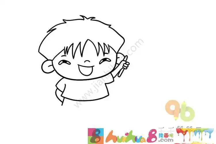 小男孩晒衣服简笔画教程