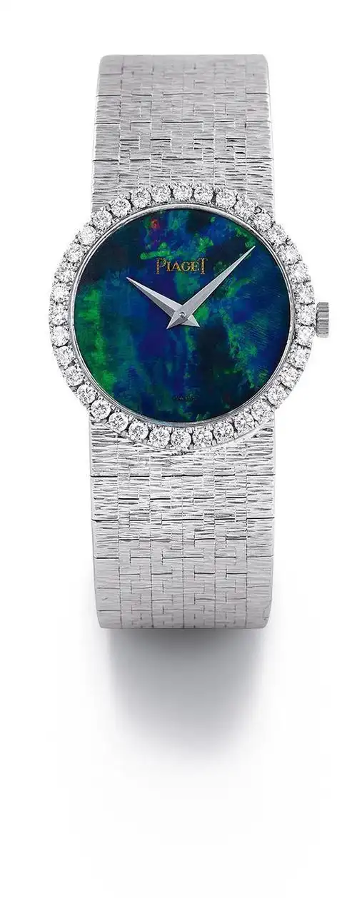 伯爵 18k白金 手动上弦女款镶钻腕表 欧泊表盘