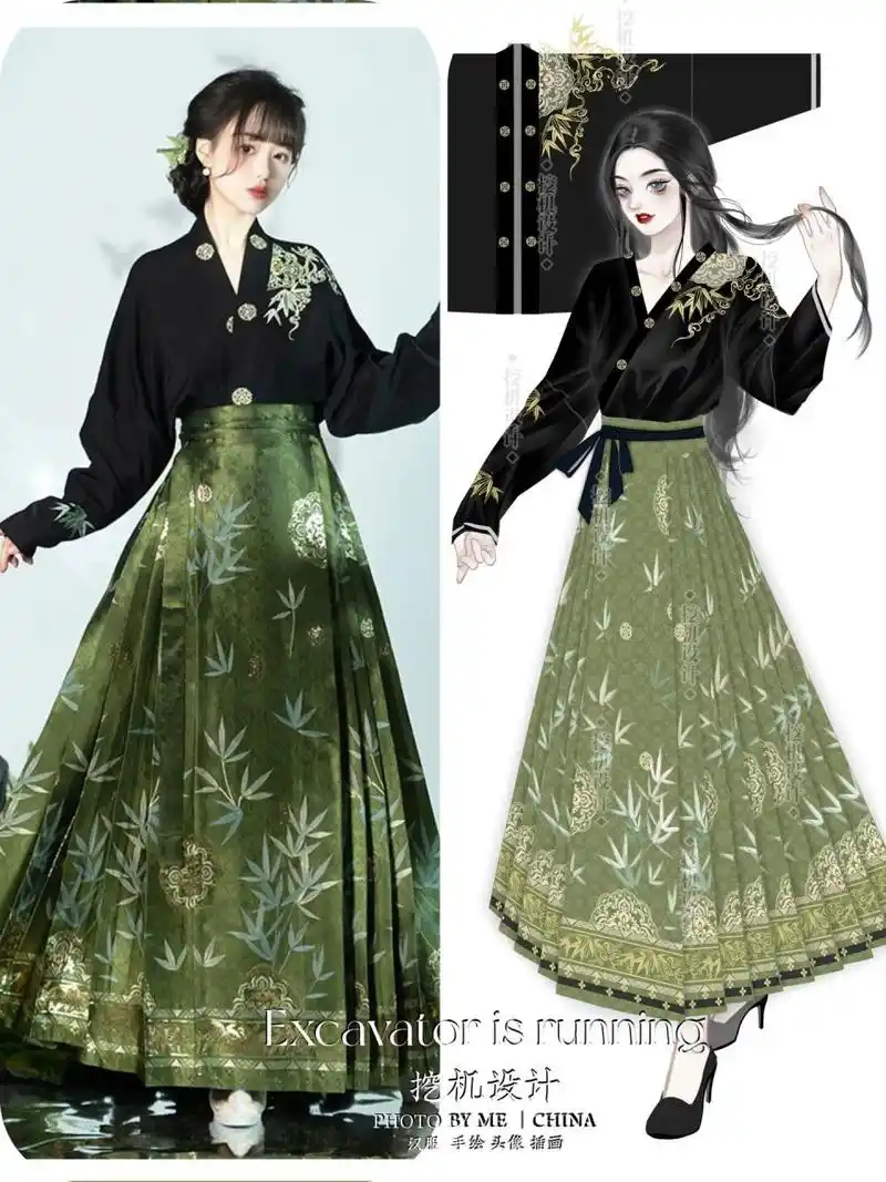 【汉服设计】竹影|中国马面裙|设计图变成实物