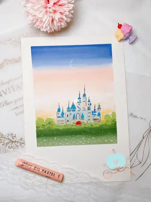 油画棒速涂辛德瑞拉的城堡