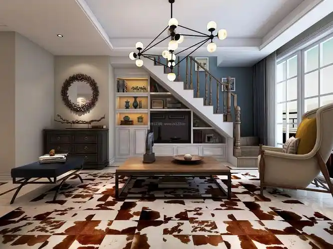 现代客厅木楼梯扶手装修效果图片