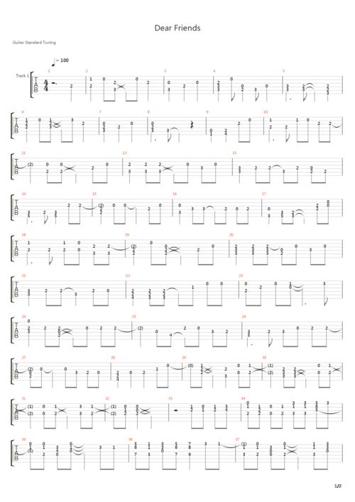 one piece(海贼王) - dear friends吉他谱