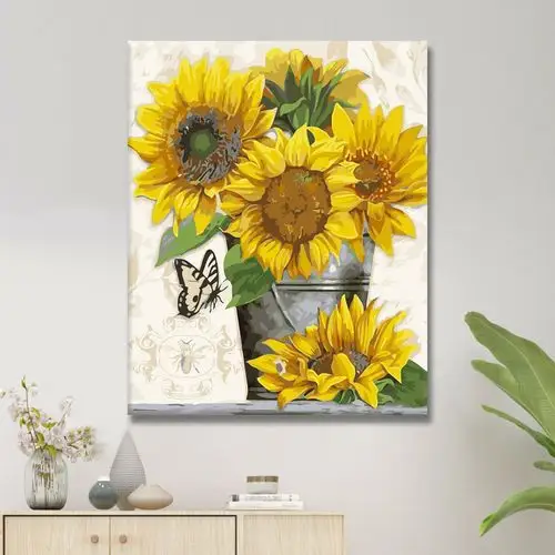 icision数字油画diy油彩画手工数字画填色充减压装饰画蝴蝶向日葵