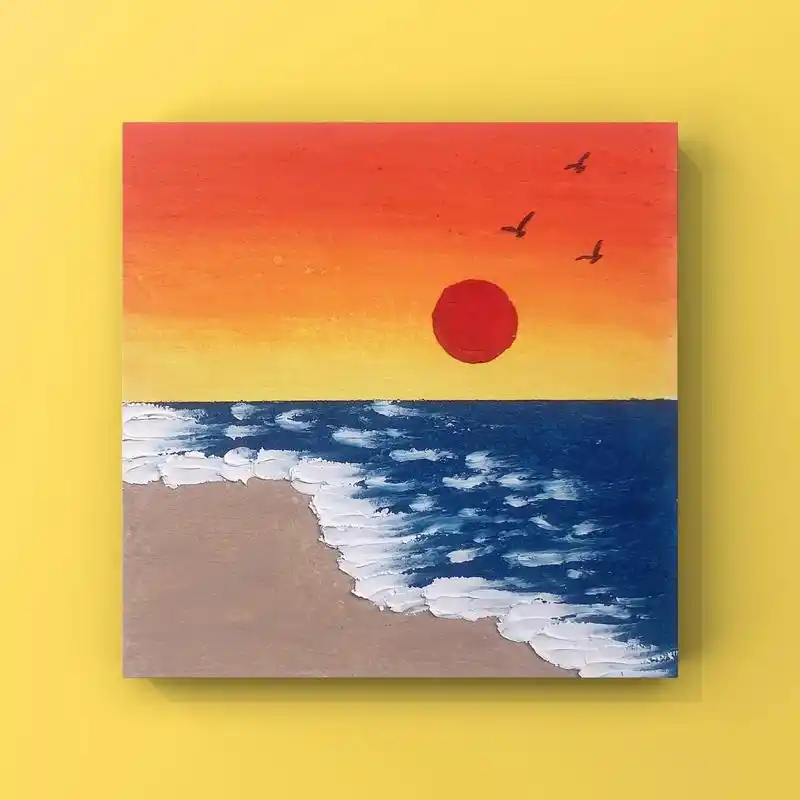 油画棒 #油画入门教程 "日落海边,浪漫出逃" - 抖音