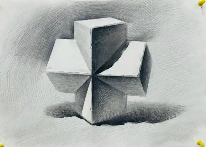 素描贯穿体穿插体方柱步骤(铅笔)