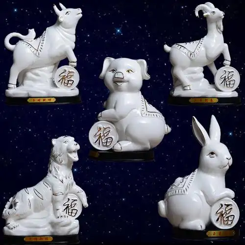 陶瓷12十二生肖摆件鼠牛虎兔龙蛇马羊猴鸡狗猪全套白瓷器风水招财