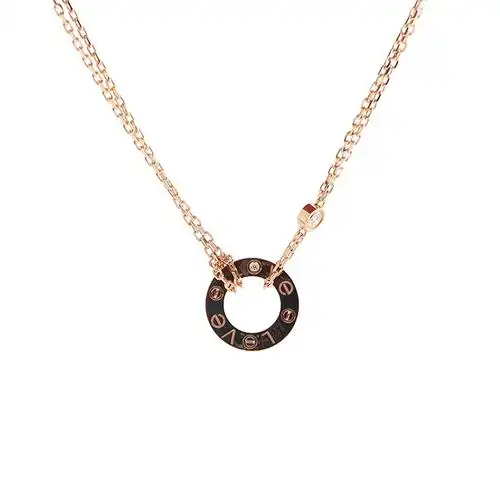 全球联保卡地亚cartier女士项链love系列18k玫瑰金镶钻项链预售新年节