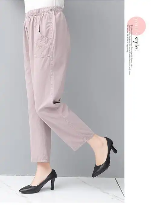 老奶奶夏天穿的老人裤子女宽松夏天妈妈夏装休闲九分裤中老年人女裤色