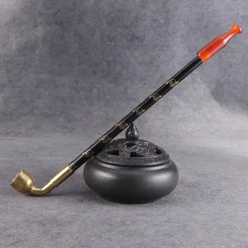 rvje 黄铜烟斗烟长杆复古直式长辈和田红玉烟嘴礼品老式纪晓岚黑杆