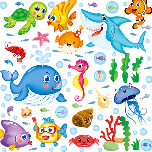 浴室海洋馆可爱海洋鱼儿墙贴卡通动漫儿童房宝宝卧室早教贴画墙纸