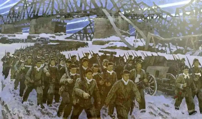 吴云华 《跨过鸭绿江》 油画 布面油彩 1956年 250cm×565cm