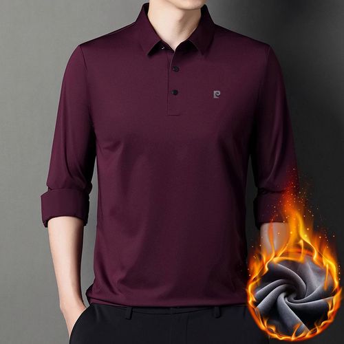 皮尔卡丹羊毛长袖t恤男士秋冬款加绒加厚高档polo衫休闲男装上衣
