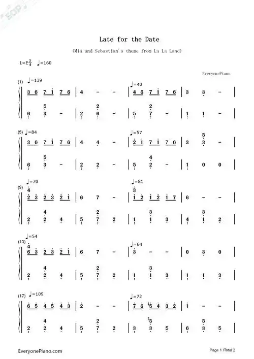 late for the date-《爱乐之城》人物主题曲双手简谱预览1